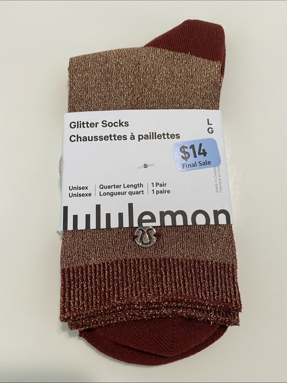 Lululemon - Glitter Socks - Unisex - Quarter Length - Size L - NWT